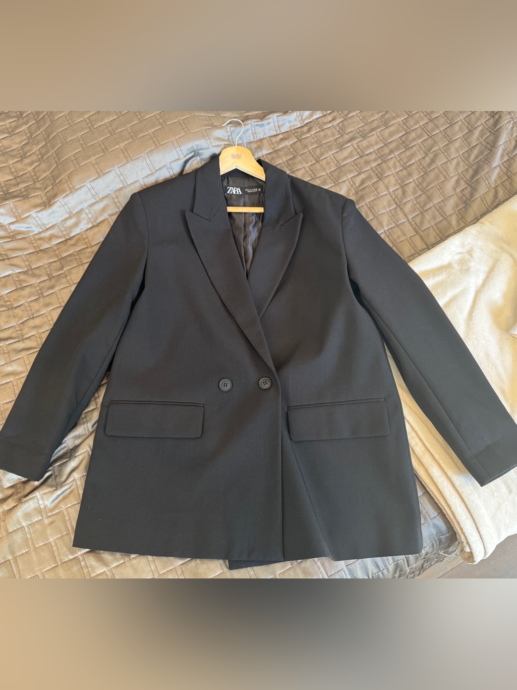 Zara Black Double-Breasted Blazer With Notch Lapel